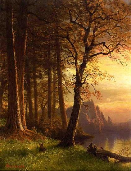Albert Bierstadt Sunset in Californa Yosemite Spain oil painting art